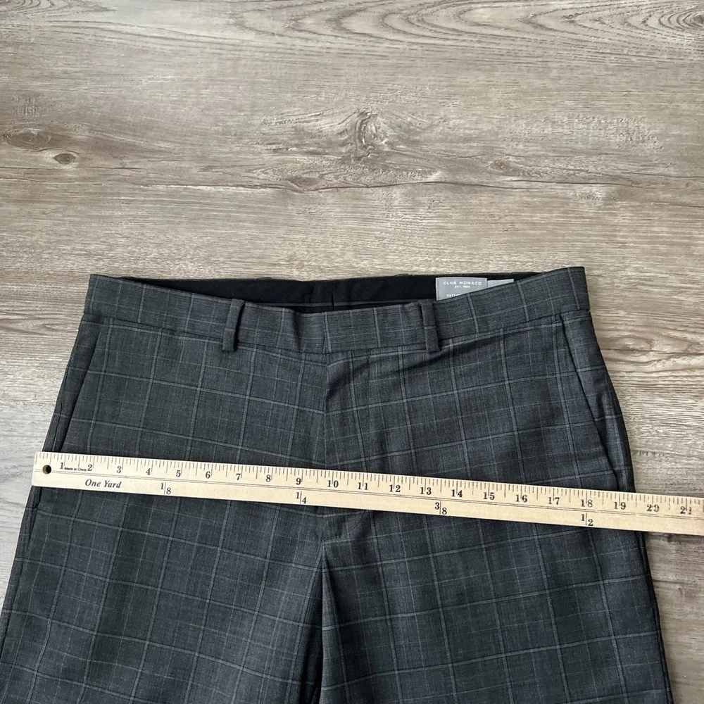 Club Monaco Sutton Slim Fit Pants Mens 32x32 Gray Plaid Wool Blend